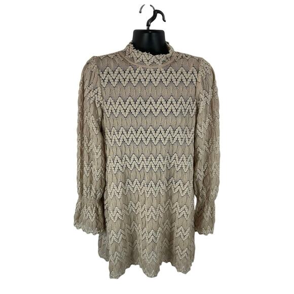 Free People Simone Crochet Lace Dress Longsleeve Mini Size Large Boho Cottage - Picture 1 of 11